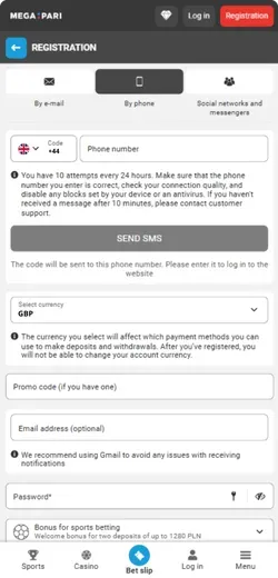 Megapari Registration in App