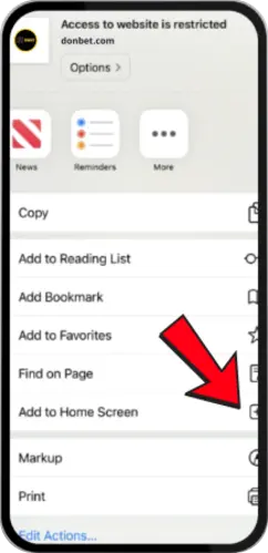 Add to Home Screen option selected in Safari menu