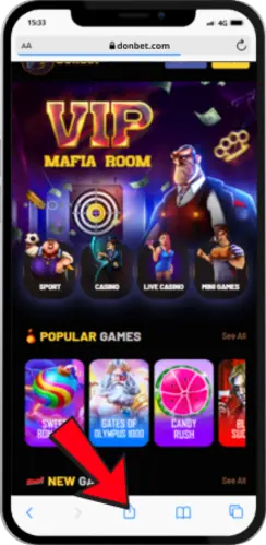 Share icon highlighted at the bottom of Safari screen