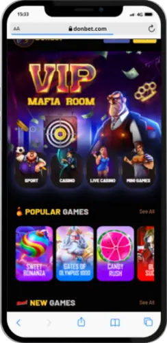 Casino main page opened in Safari browser on iPhone