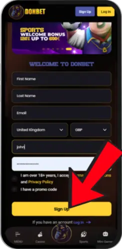 Registration form displayed after opening Megapari shortcut